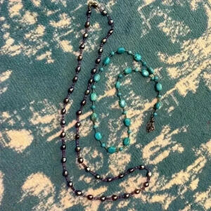 Bundle two single strand, semi precious stone freshwater Pearl necklaces NWOT